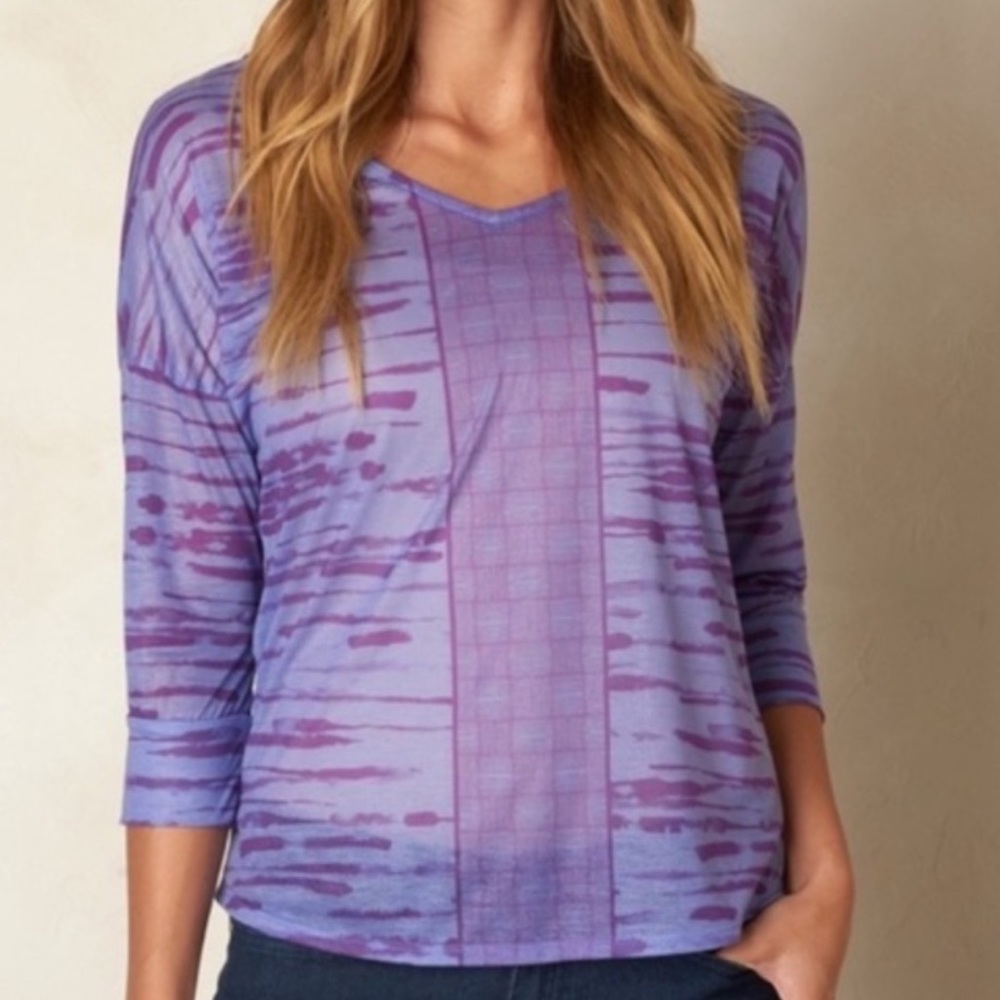 NWT $59 PRANA *ALEAH* PURPLE FOG 3/4 SLEEVE YOGA GYM RUNNING ACTIVE TOP S